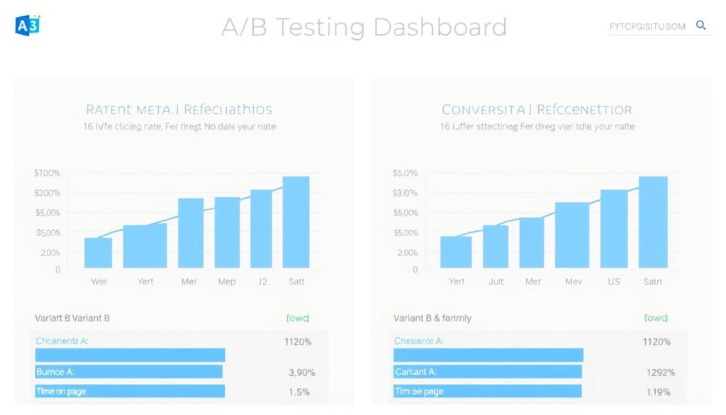 A/B testing dashboard showing comparison of different meta descriptions and their impact on UX and SEO rankings A/B testing dashboard showing comparison of different meta descriptions and their impact on UX and SEO rankings