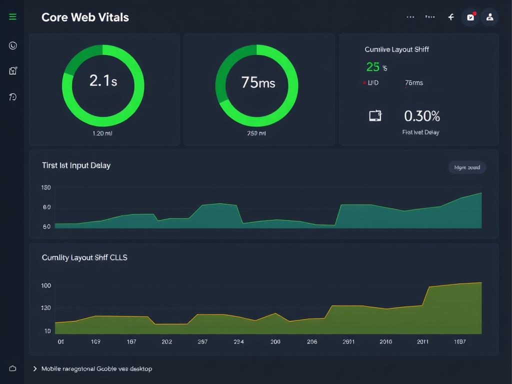 Dashboard showing Core Web Vitals metrics and their impact on UX and SEO rankings Dashboard showing Core Web Vitals metrics and their impact on UX and SEO rankings