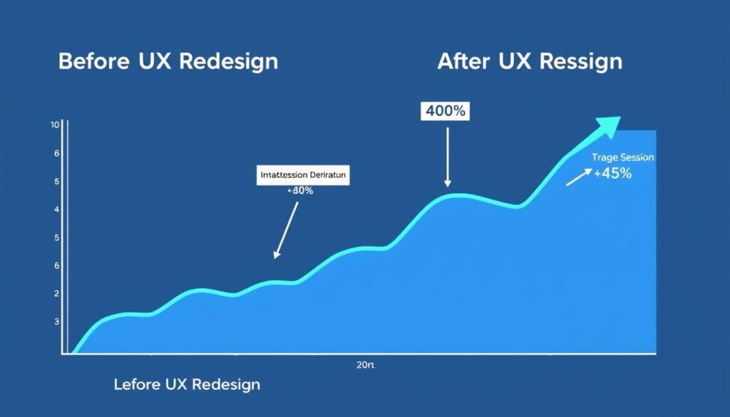 Graph showing 40% traffic increase after UX improvements to checkout flow, demonstrating impact on UX and SEO rankings Graph showing 40% traffic increase after UX improvements to checkout flow, demonstrating impact on UX and SEO rankings